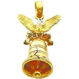  14K Two Tone Gold 3 D Cracked Liberty Bell & Eagle Pendant 