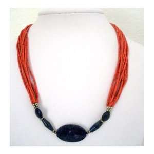  Afghani Necklace Coral with Lapis Lazuli 