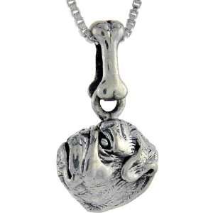  925 Sterling Silver Pug Dog Pendant (w/ 18 Silver Chain 