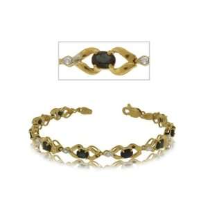  Sapphire Bracelet W/ Diamond 14K Gold Ladies Oval Links 