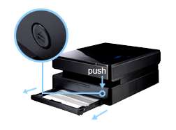 100 sheet, semi automatic paper tray opens with the press of a button.