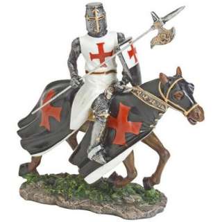  Templar Knight in Armor on Horseback Statue   Wielding 