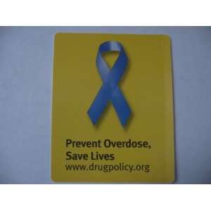  Blue Ribbon on Yellow Background Prevent Overdose, Save 