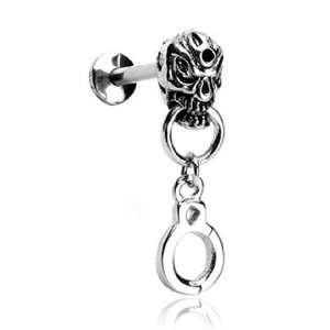 14g Labret Lip Ring Piercing Jewelry with Skull and Handcuff 14 Gauge 