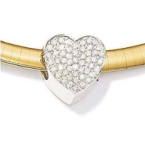  14kt White Gold Flat Heart Shaped Diamond Slide Pendant 
