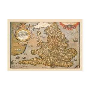  Map of England 12x18 Giclee on canvas
