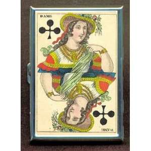  PLAYING CARD 1850 QUEEN CLUBS, ID CIGARETTE CASE WALLET 