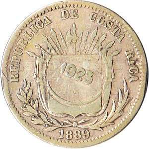  1923 / 1889 Costa Rica 50 Centimos Silver Coin KM#159 