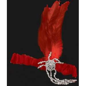  Charleston Flapper Headpiece with Diamond Accents   Red 