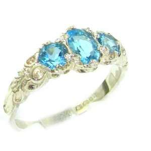  Ladies Solid Sterling Silver Natural Blue Topaz English 