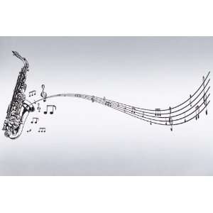   Sticker Saxophone with Music Notes, Big Sax #326 