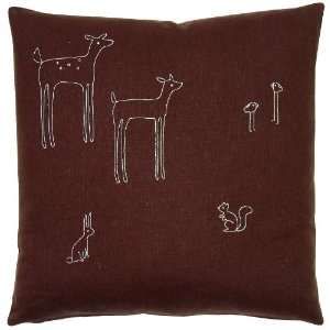  k studio Woodland Square Pillow   Brown with White Stitch 