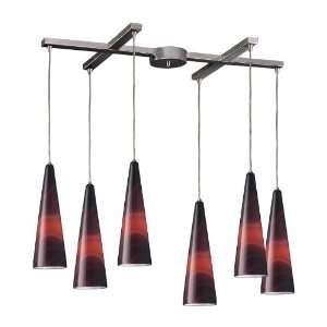  6 LIGHT PENDANT IN SATIN NICKEL AND CANYON GLASS