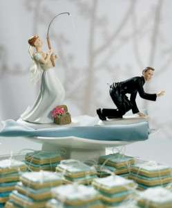 Gone Fishing Caucasian Couple Funny Wedding Cake Topper  