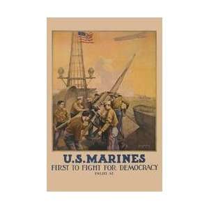  US Marines   First to Fight for Democracy 28x42 Giclee on 
