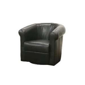   Black Brown Faux Leather Club Chair w/ 360 Swivel