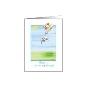  36th Birthday, cute Elephant flying with balloons Card 