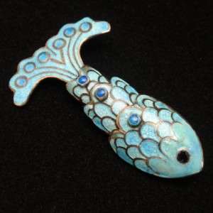 Fish Pin Margot de Taxco Vintage Enamel Sterling Silver Brooch Moves 