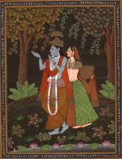 Krishna Radha Miniature Hindu Ethnic Folk Art Painting  