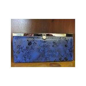  BG 3D Flower Pattern Faux Leather Clucth Blue Color 