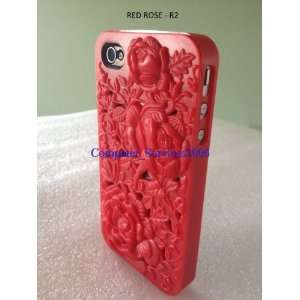  Red 3D Rose Hard Case for Iphone 4 / 4s +Screen Protector 