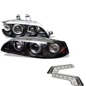 Carpart4u Honda Civic 2/3DR 1PC Halo Black Projector Headlights and 