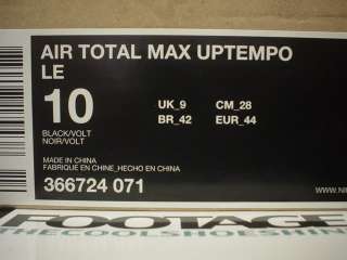 2009 Nike Air Total Max UPTEMPO LE BLACK NEON VOLT GREEN YELLOW Sz 10 