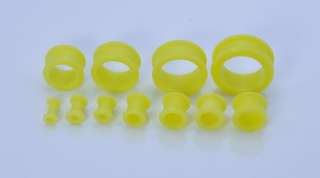 Pair 7/16 11mm Silicone Hollow Flexi Plugs Yellow P603  
