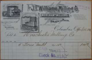 1906 Letterhead J F Williams Milling Co Columbus, Ohio  