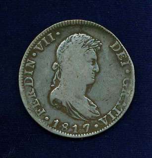 MEXICO SPANISH COLONIAL FERDINAND VII 1817 MoJJ 8 REALES SILVER COIN 