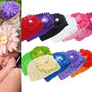 Baby Infant Toddler Hand Crochet Beanie Hat + Daisy Flower Clip  