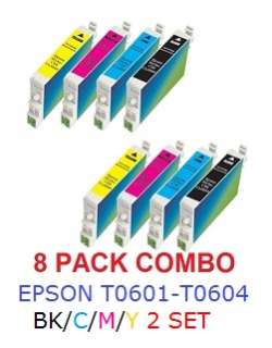 8PK INK COMP WITH EPSON T0601   T0604 STYLUS C88 CX3810  