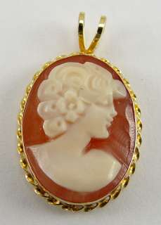 14K Gold Pendant Cameo Shell Right Facing 7/8 by 1/2  