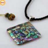 silver plated dark blue square jagsaw abalone paua mop bead pedent 