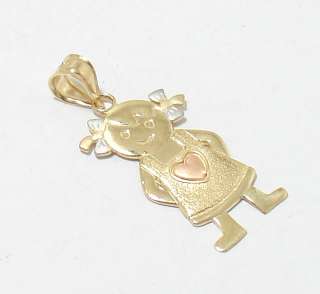 3D Girl Charm Pendant 14K Yellow White Rose Rose TriColor Gold GREAT 