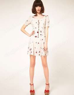Hot Sale Sweet Cherry Strawberry Printing Cherry Buttons Dress Free 