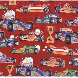  45 Wide Race A Rama Red Race Cars Fabric By The Yard 