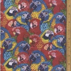  44 Fabric Parrots in Red Blue Yellow Cotton Fabric By the 