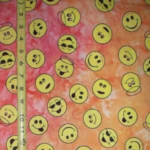 44 Wide Fabric Smiling Face in Yellow/orange Cotton Fabric By the 