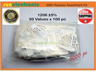 1206 SMD Resistor Assortment Kit (1R~10MR) 5% 50 Values x 100 pcs 