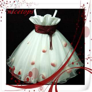   Red White Wedding Bridesmaid Flower Girls Dress SZ 2 3 4 5 6 7 8 9 10T