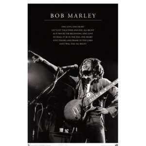  Wood Framed Poster   Bob Marley One Love Lyrics Print 