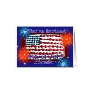  4th of July Invitation, Picnic, Cake and Fireworks Card 