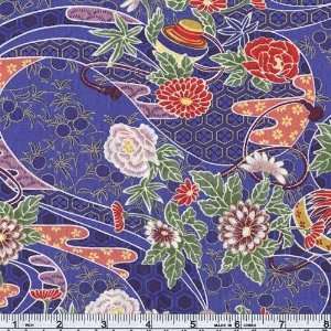   Wide East Wind Blossoms Blue Fabric By The Yard Arts, Crafts & Sewing