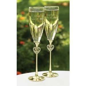 Jeweled 50th Anniversary Flutes With Brass Plated Stems and Rhinestone 