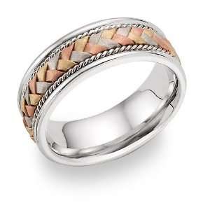  14K Tri Color Gold Braided Wedding Band Jewelry