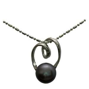  Coiled Silver Pendant w/ Hanging Black Pearl Jewelry