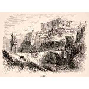  1894 Wood Engraving Toledo Spain Espana UNESCO Puente 