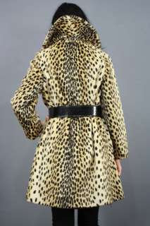 Vintage 60s Vegan LEOPARD Fur SWING Mod HUGE COLLAR Boho Glamour Coat 