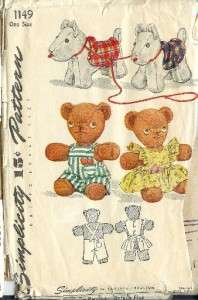   Sewing Pattern 40 50s Stuffed Toy Animal Scotty Dog/Bear 1149  
